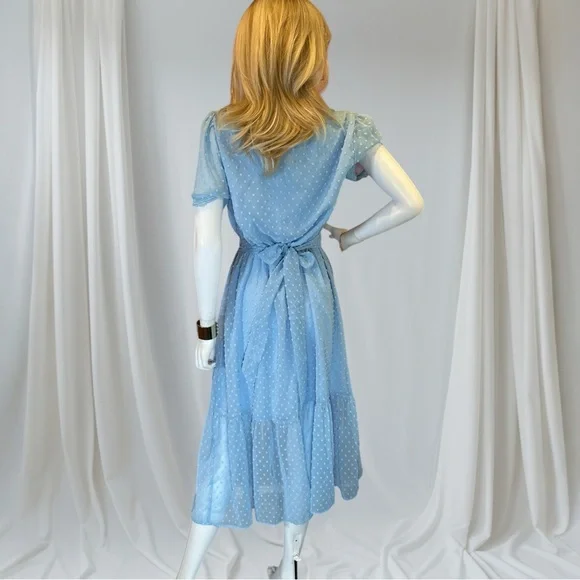 Powder Blue Midi Sundress with Puff Sleeves and Sailor Collar - Picture 4 of 10